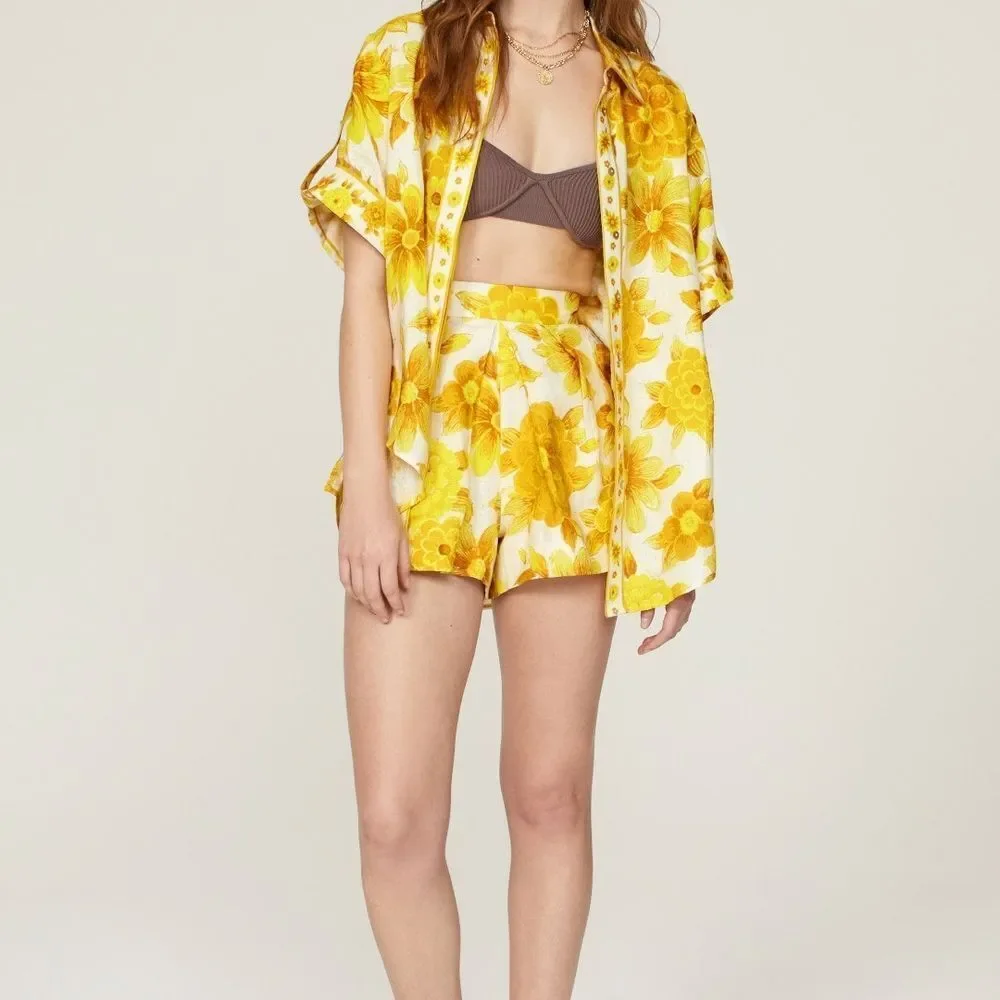 Floral Yellow Women's Shorts And Shirt